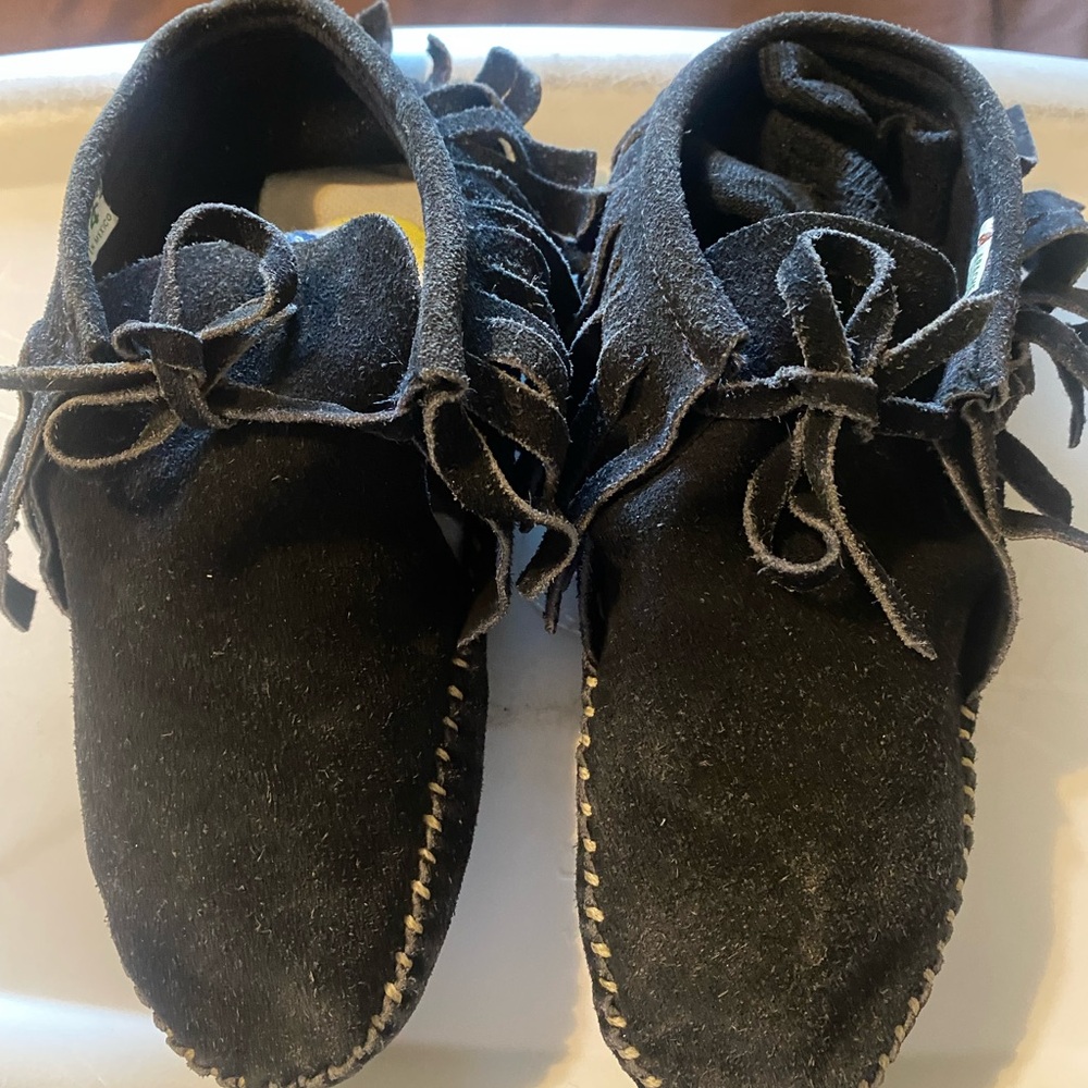 Black Suede Moccasins with Fringe